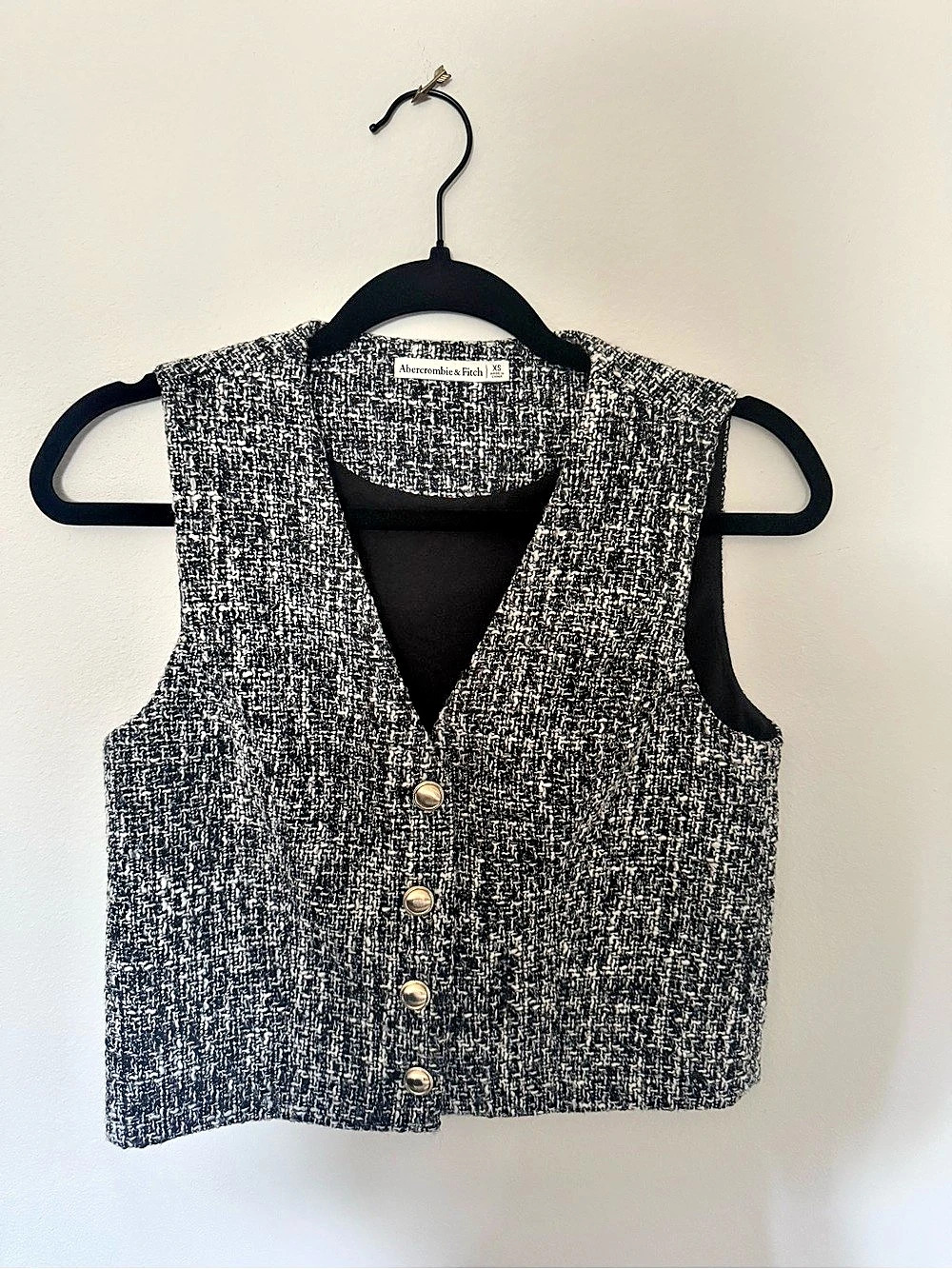 Abercrombie & Fitch Tweed Button-Up Vest Black & White XS